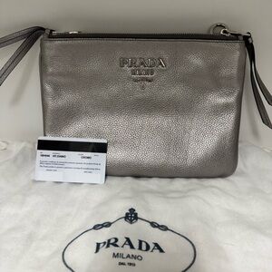 Prada Shimmering Silver Pouch/Crossbody